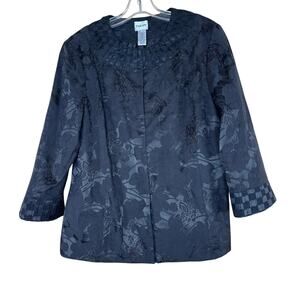 Chico’s Black Floral Textured Jacket Sliding Clasp Closure NWT Size Large
